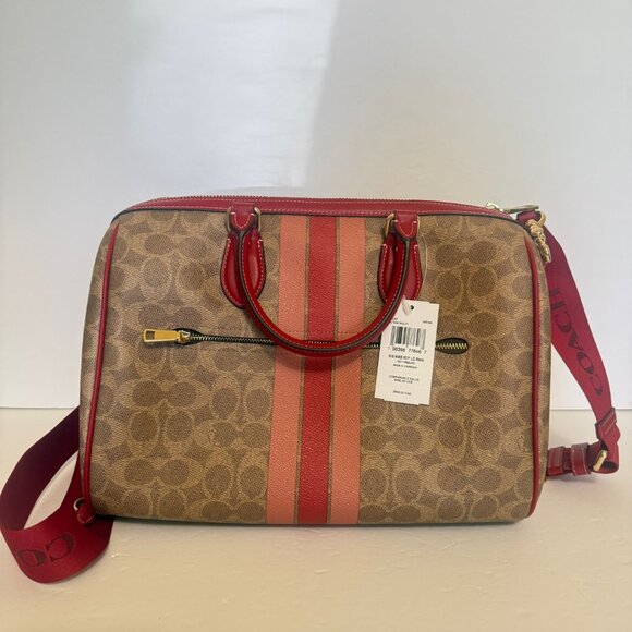 coach Rowan Large Satchel Bag In Signature Canvas With Stripe cal83 - Picture 2 of 7